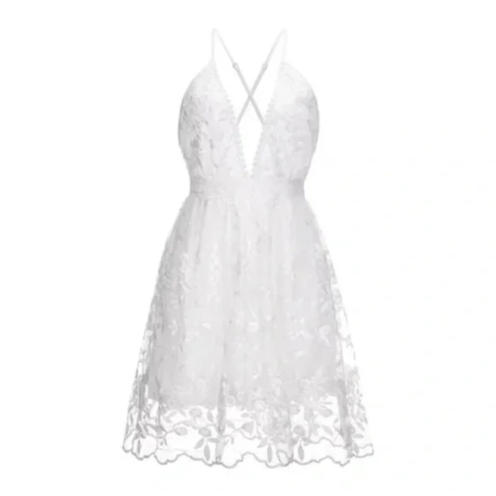 021 Boho White Floral Embroidered Formal Wedding Prom Dress - Picture 8 of 9